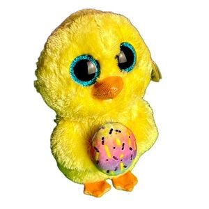 TySilk Beanie Boo Easter Plush Yellow Chick Marigold with Rainbow Speckled Egg